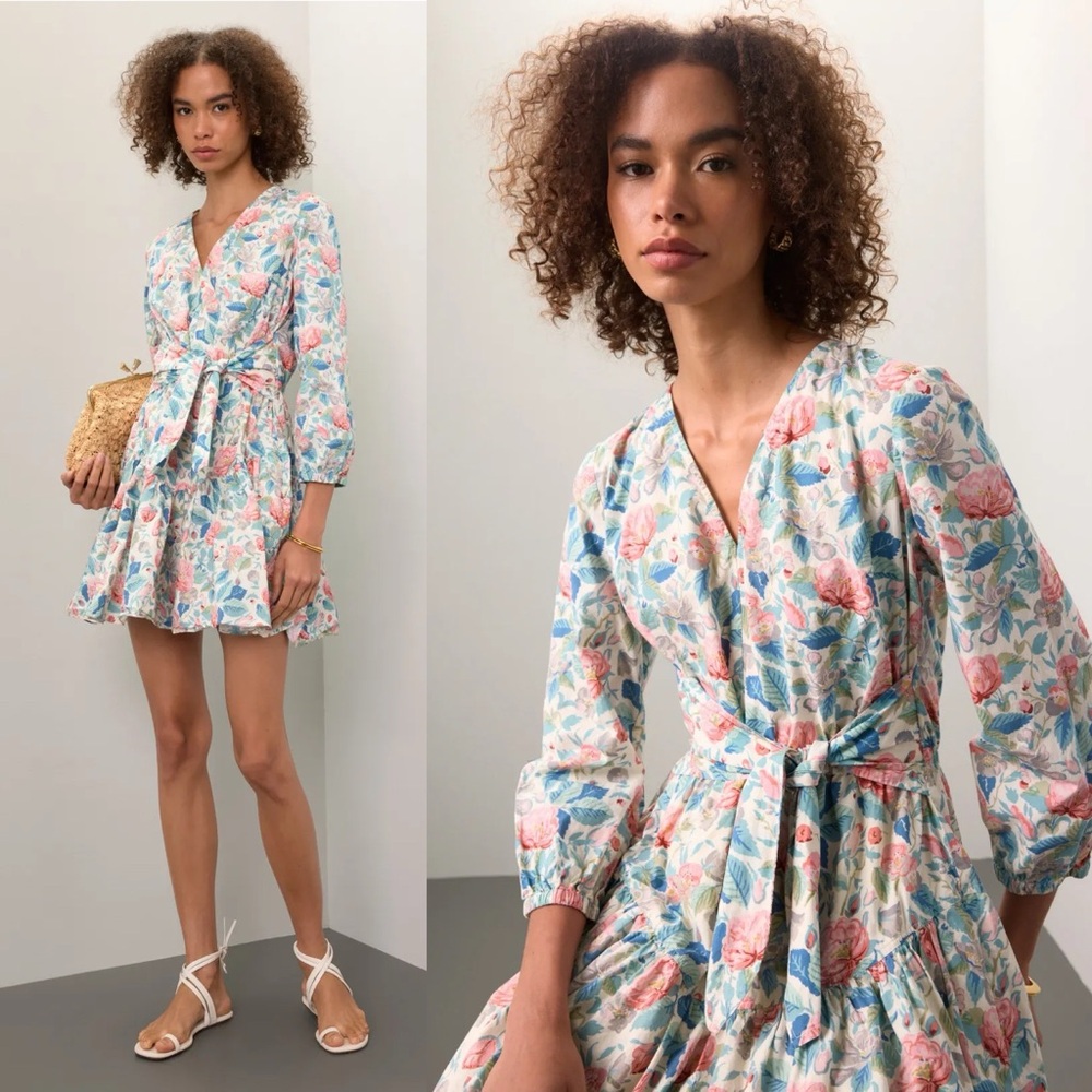 La Vie Rebecca Taylor | Long Sleeve Paint Garden Floral Dress Size S